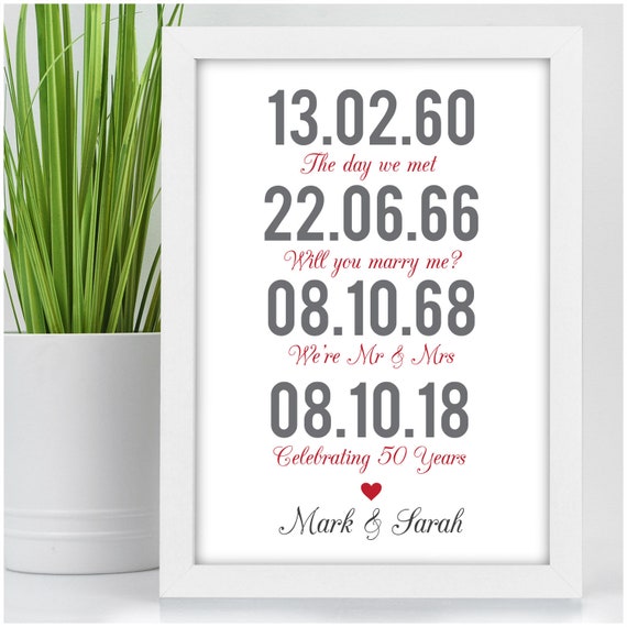 PERSONALISED 1st 2nd 10th Anniversary Date Gifts Engagement Wedding Date Gifts 