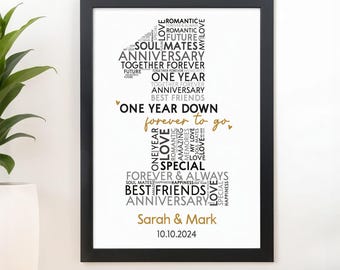 Personalised 1st Paper Anniversary Gifts; One Year Down Forever To Go A5 A4 Print Wooden Frame