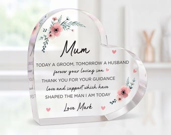 Personalised Mother of the Groom Gift | Mum Wedding Gift From Son Ornament With Grey Bag