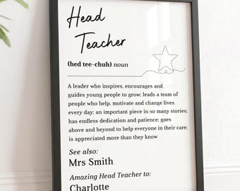 Personalised Head Teacher Gifts | Headteacher Thank You Definition Print and Wooden Frame