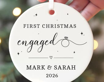 First Christmas Engaged Ornament, Personalised Engagement Gifts For Couples With Red Bag