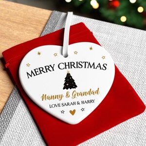 Personalised Nanny and Grandad Christmas Ceramic Tree Decoration, Nanny Grandad Christmas Ornament, From Grandchild