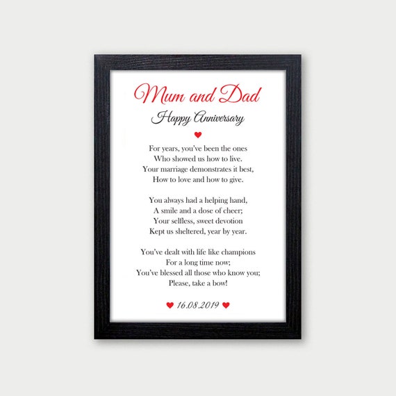 Personalised Happy Anniversary Poem Gifts 10th 25th 30th 40th