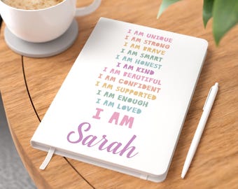 Girls Brave Strong Unique Notebook, Positive Affirmation, Any Name Notebook, I Am Gift, Girls Notebook, Positivity Gift, A5 Notebook And Pen