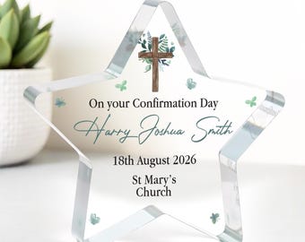 Personalised Confirmation Gifts, Clear Star Confirmation Keepsake For Boys With Gift Bag