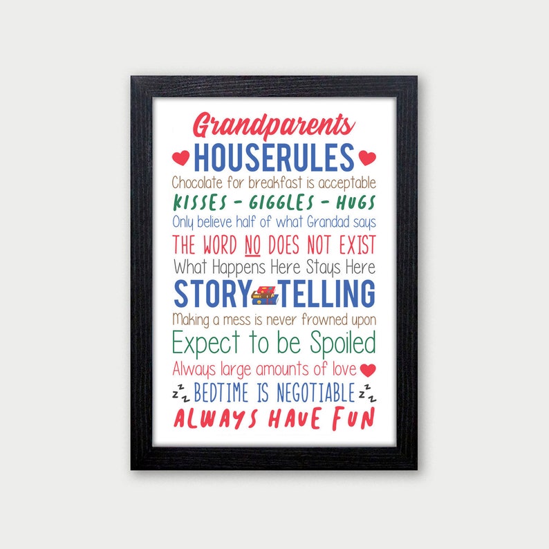 Grandparents House Rules Family Wall Art Grandparents Etsy UK