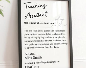 Personalised Teaching Assistant Definition Gifts | TA Thank You Print and Wooden Frame