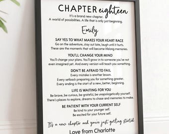 18th Birthday Gifts For Her, Girls | Personalised Chapter Eighteen Advice Print Present
