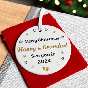 Grandparents Gift From Bump, Christmas Bump Bauble, Personalised Merry Christmas Nanny and Grandad Grandparents, 2023