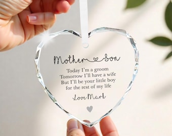 Regalo personalizado para la madre del novio, adorno de corazón de cristal, con bolsa de regalo.