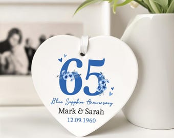 Personalised 65th Anniversary Gifts, Blue Sapphire Wedding Anniversary Ceramic Ornament