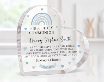 Personalised Communion Gifts For Boys, Him | First Holy Communion Keepsake With Grey Bag