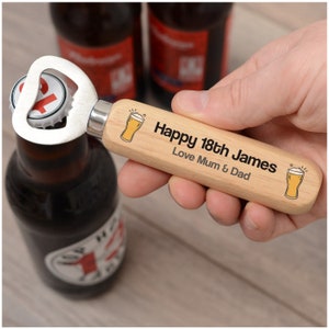 18th Birthday Gift for Him, Son, Boys - Personalised Wooden Bottle Opener - 21st 30th 40th 50th 60th Birthday Gifts for Him - 18th Birthday