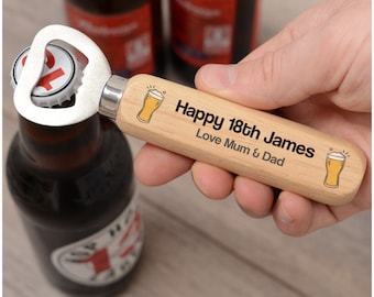 18th Birthday Gift for Him, Son, Boys - Personalised Wooden Bottle Opener - 21st 30th 40th 50th 60th Birthday Gifts for Him - 18th Birthday