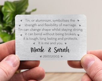 Personalised 10th Wedding Anniversary Gift, Tin Anniversary Metal Wallet Card Keepsake