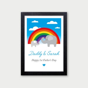 First 1st Fathers Day Gifts - Personalised New Daddy Gifts from Baby Girl - 1st Fathers Day Gifts from Baby Boy - Elephant Daddy and Child