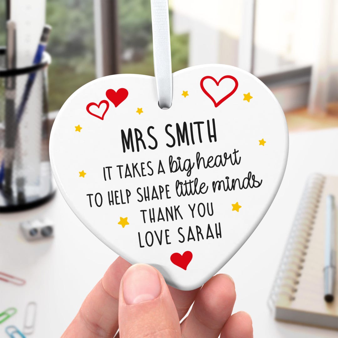 Personalised Thank You Teacher Gift Ceramic Heart Pre School Nursery ...