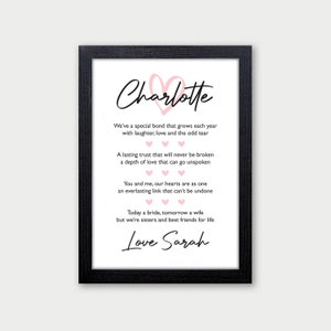 Personalised Sister of Bride Gift, Sister Wedding Gift, Sister Poem, Gift for Sister of Bride, Wedding Day Gift From Bride, Sister Gift