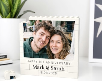 1st First Anniversary Photo Gift, Personalised Building Block Keepsake