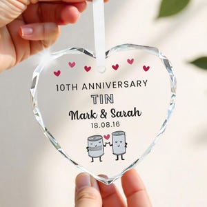 Personalised 10th Wedding Anniversary Gifts, Crystal Heart Hanging Decoration With Gift Bag