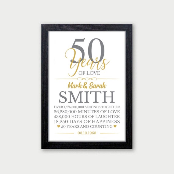 50th Anniversary Gift for Parents Personalised Golden Wedding