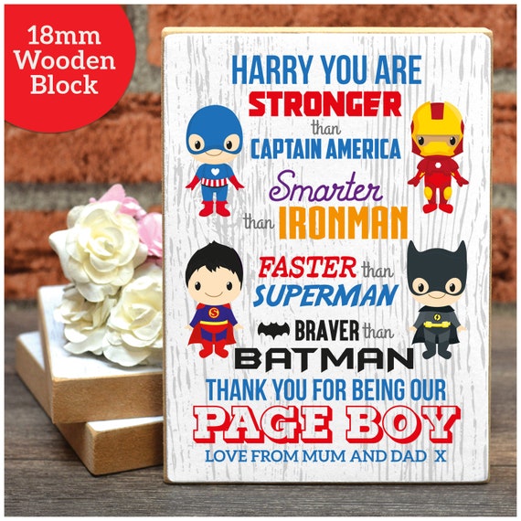 Page Boys Thank You Gifts Personalised Super Hero Page Boy Wedding Thank You