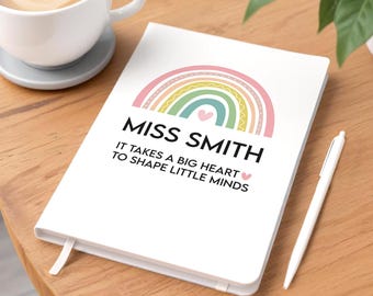 Rainbow Teacher Notebook, Personalised Female Teacher Gifts, A5 White Notepad