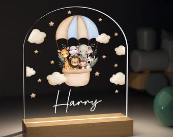 Personalised Baby Boy Gifts; Jungle Animal Hot Air Balloon Lamp