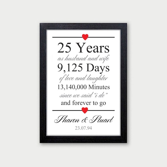 25th Wedding Anniversary Gifts Personalised Silver Wedding Anniversary Gifts  for Husband, Wife, Mum, Dad, Parents 25 Years Married Gift -  Sweden