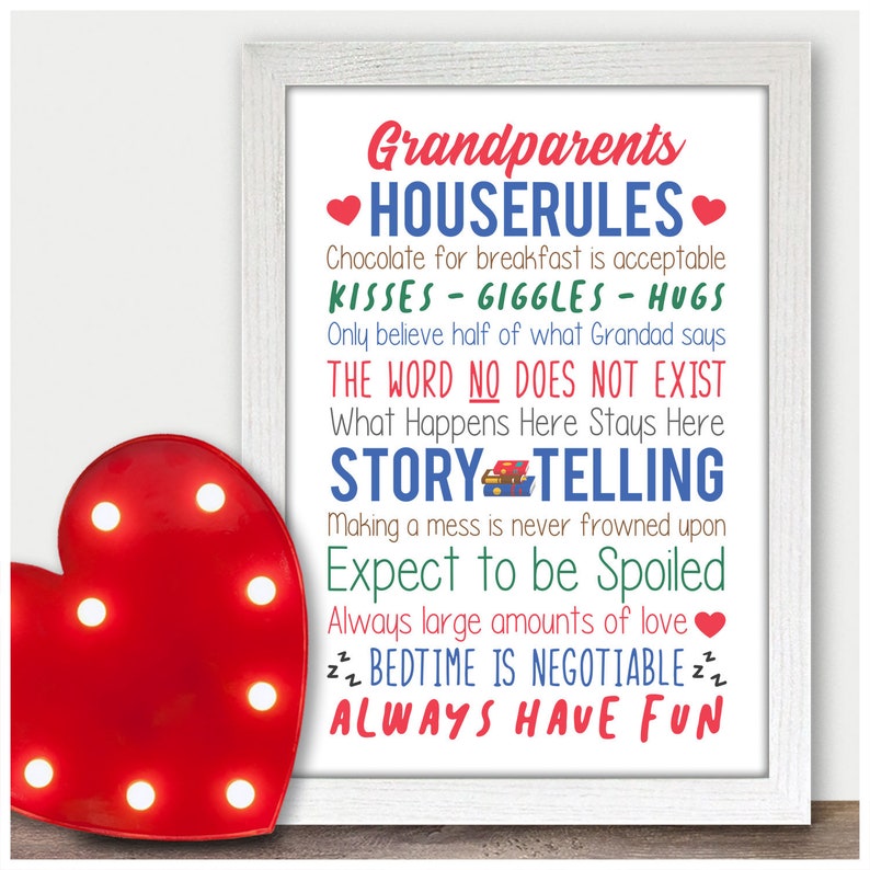Grandparents House Rules Family Wall Art Grandparents Etsy UK