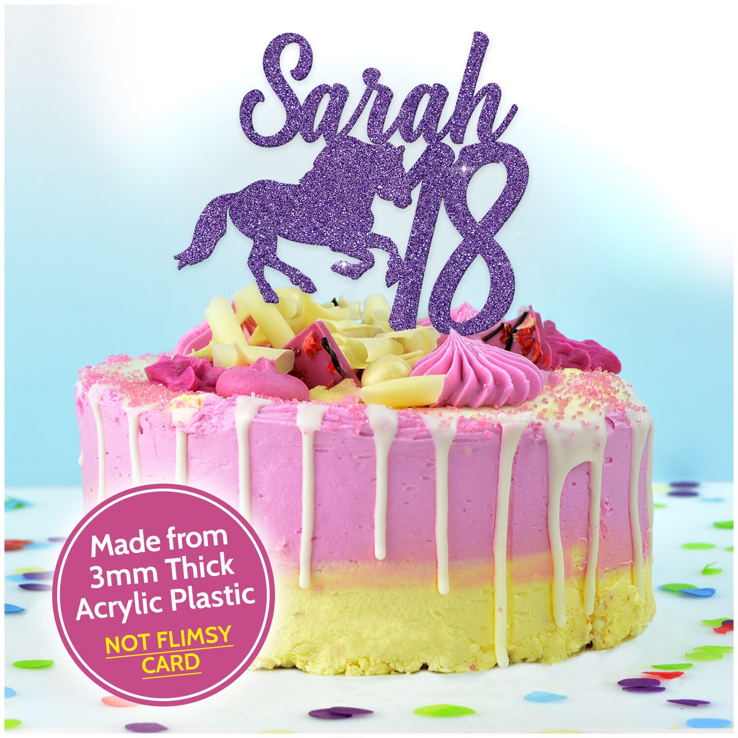 Gold Silver Pink Purple Acrylic Wooden Horse Cake Topper Horse Cake Toppers ANY Age ANY Name Birthday Horse Cake Toppers for Her Girls Women PERSONALISED Horse Cake Decorations 