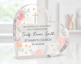 Personalised Communion Gifts For Her, Girls | First Holy Communion Keepsake With Grey Bag