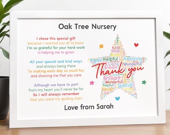 Personalised Nursery Thank You Gifts | Personalised A5, A4 Print and Wooden Frame