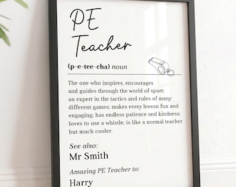 Personalised PE Teacher Gifts | Sports Teacher Definition Print Wooden Frame