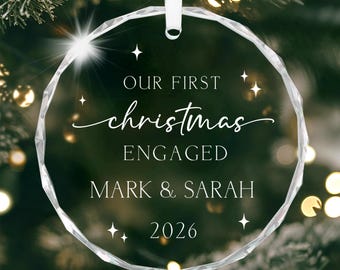 First Christmas Engaged Ornament; Personalised Engagement 2026 Bauble With Gift Bag