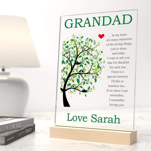 Personalised Grandad Gifts - Father's Day Gifts - Grandad From Grandson Granddaughter - Grandfather, Grandpa - Acrylic Plaque & Wood Stand