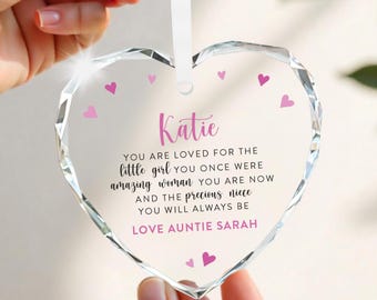 Personalised Niece Gifts, Niece Birthday Crystal Glass Ornament With Gift Bag