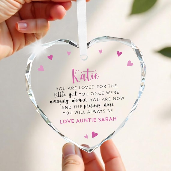 Personalised Niece Gifts, Niece Birthday Crystal Glass Ornament With Gift Bag