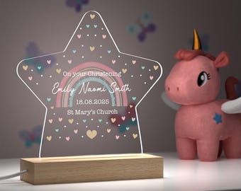 Personalised Christening Gift For Girl, Goddaughter Gift, Girls Christening, Baptism Gift, Rainbow Nursery Night Light, Christening Keepsake