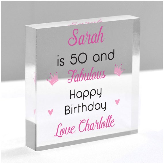 50th Birthday Gifts for Her Women Mum Sister Friend, Personalised 50 and  Fabulous Gift, 40th 60th Birthday Gifts for Her, With Grey Bag 