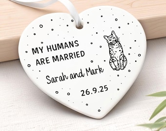 My Humans Are Married, Wedding Cat Gift, Cat Wedding Day, Wedding Gifts From Cat, Personalised Ceramic Heart Plaque, With Gift Bag