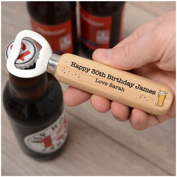 40th 30th Birthday Gifts 50th Grandad Wooden Beer Drinks Bottle Opener Gifts for Him 21st Personalised 18th Son 60th Birthday Gifts for Dad Brother Boyfriend ANY Age ANY Name 30th