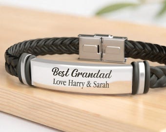 Personalised Grandad Bracelet, Bracelet For Grandpa Him Men, Fathers Day Birthday Christmas, Grandad Present, From Grandkids, With Grey Bag