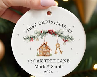 Personalised First Christmas In New Home Ornament, 1st House Xmas Gift With Red Bag