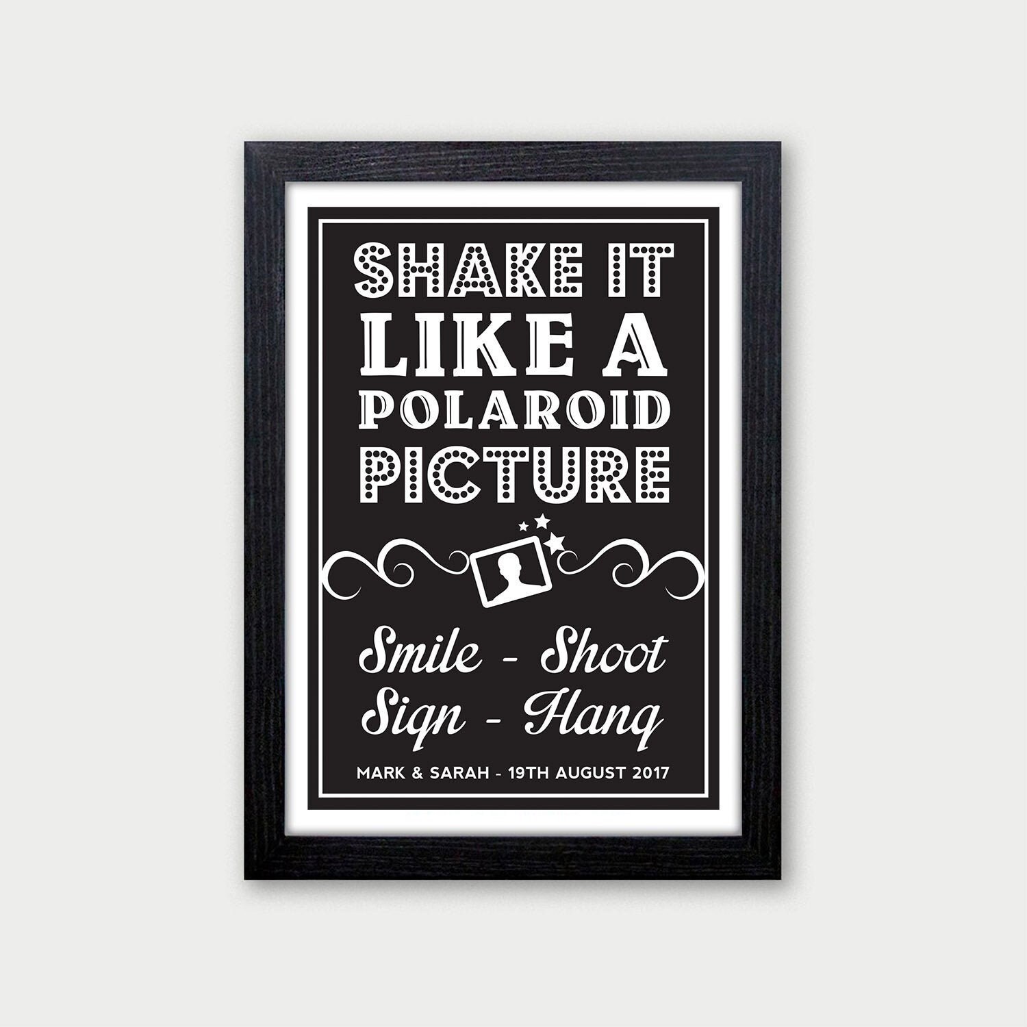 Wedding Polaroid Guest Book Signs - Personalised Smile Shoot Sign Hang Polaroid Guestbook Sign - Wedding Signage - Black and White Signs
