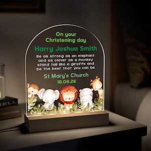 Personalised Christening Gifts For Boys, Jungle Nursery Night Light image 2