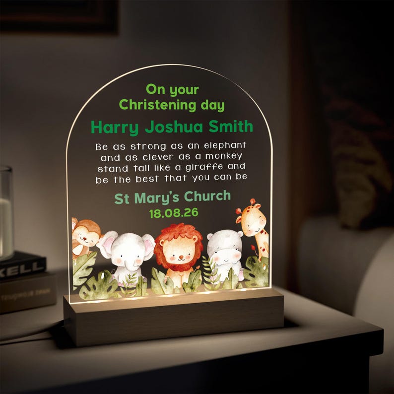 Personalised Christening Gifts For Boys, Jungle Nursery Night Light image 2