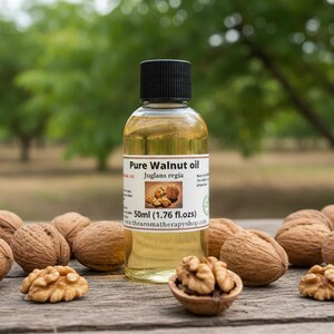Pure Walnut Oil 50ml in natural orchard setting