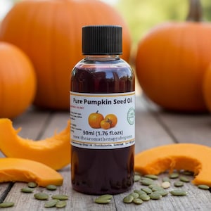 Pure Pumpkin Seed Oil 50ml with normal-sized pumpkins