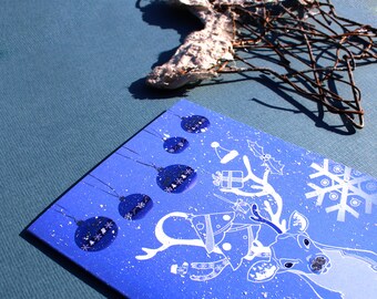 Blue Deer Relief Christmas Card - Greeting Card, Merry Christmas, Merry Christmas, Snow, Reindeer, Snow, Glitter, Illustration, End of Year